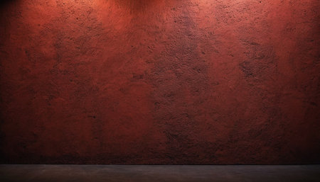 Red concrete wall with spotlight and cement floor background. Loft style interior.の素材