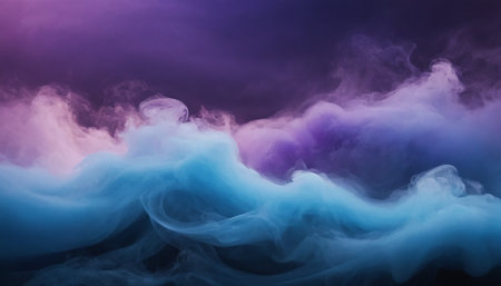 Abstract background of blue and purple cloud of smoke on a black backgroundの素材