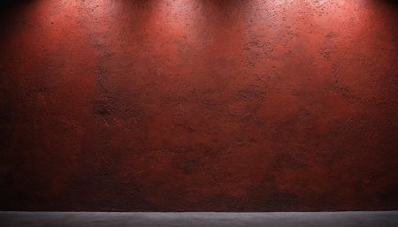 Red concrete wall with spotlights, grunge background. 3d renderの素材