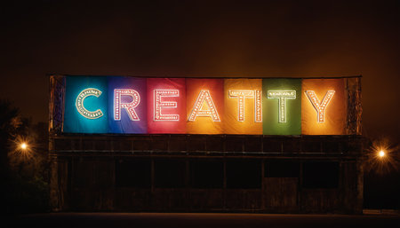 Cerealty sign on a building at night in the city.の素材