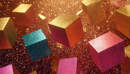 3d rendering of colorful cubes on glitter background. 3d illustrationの素材