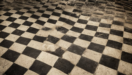 Black and white checkerboard floor. Abstract background. Toned.の素材
