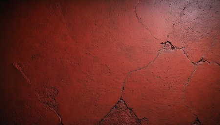 Grunge red wall background or texture with cracks and scratches.の素材