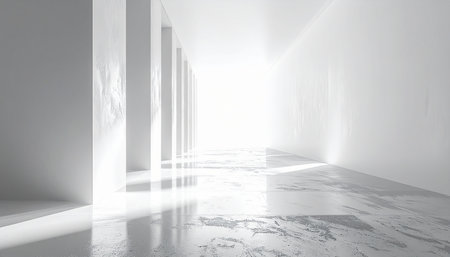 Abstract white empty room interior with concrete floor. 3D Renderingの素材