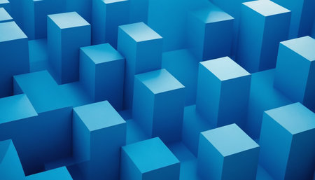 Abstract 3d rendering of geometric shape. Creative background with blue cubes.の素材