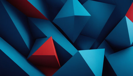 3d rendering of abstract geometric background with blue and red triangular elementsの素材