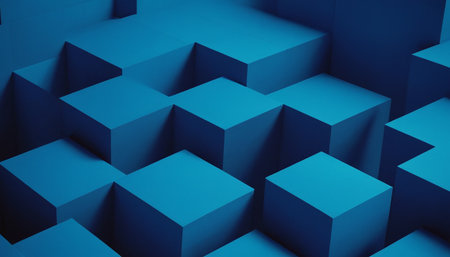 Abstract blue background with cubes. 3d rendering, 3d illustration.の素材