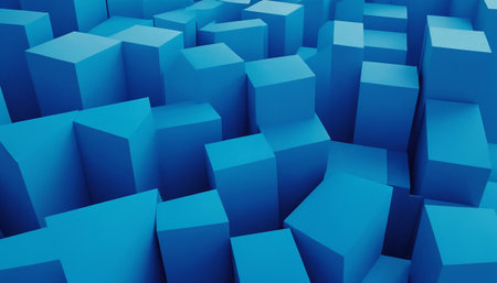 Abstract 3d rendering of chaotic blue cubes. Creative background design.の素材