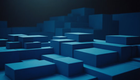 Abstract blue background with cubes, 3d render, toned imageの素材