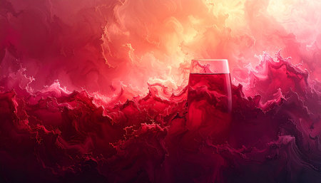 Red wine glass on abstract watercolor background. Alcohol drink concept.の素材