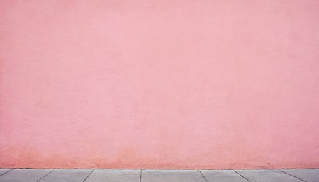 Pink concrete wall with wooden floor. Abstract background and texture for design.の素材