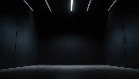 Interior of a dark room with black walls and floor. 3d renderingの素材