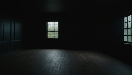 Dark empty room with a window in the middle. 3d renderingの素材
