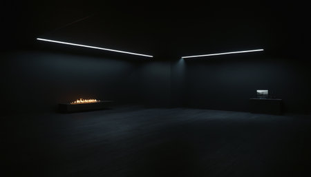 Black wall with candles in the dark room. 3d rendering.の素材
