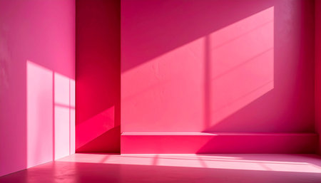 Pink interior with sunlight and shadow on the wall. 3d renderの素材