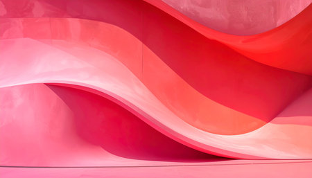 Abstract background of red and pink curved lines on a pink wall.の素材