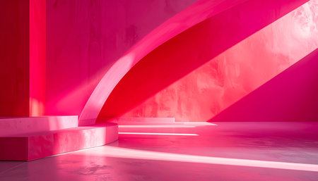 Abstract empty room with red and pink neon light. 3d renderingの素材