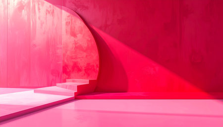 3d render, abstract empty room, modern interior with pink wall and stairsの素材