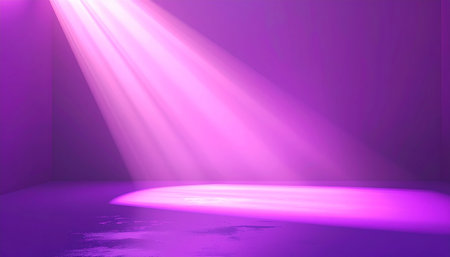Purple stage background with spotlights, 3d render illustration.の素材