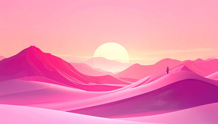 Sunset over sand dunes. 3d render. Vector illustrationの素材