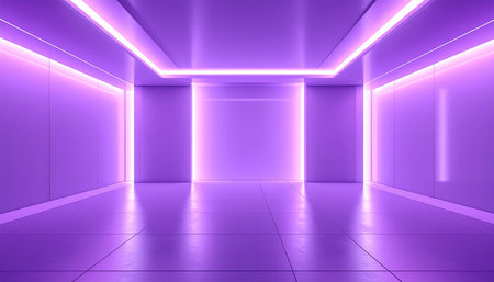 Purple interior with glowing lamps. 3d rendering, 3d illustration.の素材