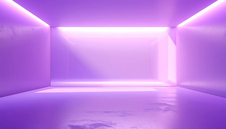 Purple abstract interior with neon lights - 3D rendering illustration.の素材