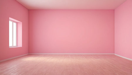 Empty room with pink walls and wooden floor. 3d rendering.の素材