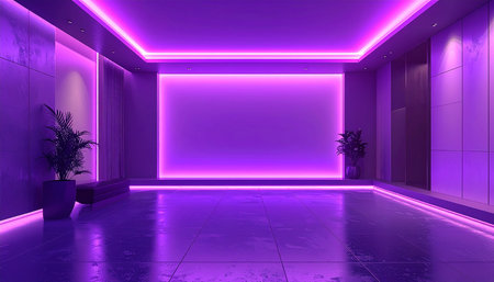Interior of a modern living room with purple neon light - renderingの素材