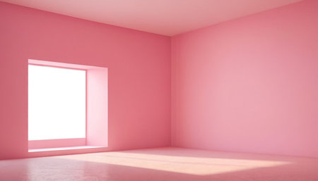 Pink empty room with white window and sunlight. 3D Renderingの素材