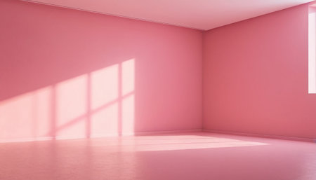 Interior of empty room with pink walls and floor, 3d renderの素材