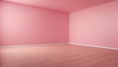 Empty room with pink wall and wooden floor. 3D rendering.の素材