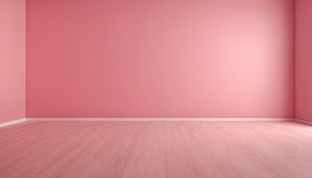 Empty room with pink wall and wooden floor, 3d render.の素材