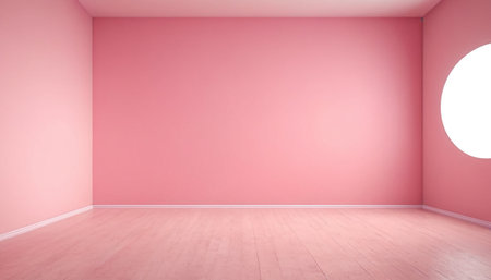 Empty room with pink wall and wooden floor. 3D Renderingの素材
