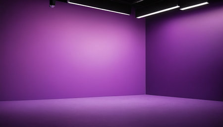 Purple wall and floor in empty room. 3D rendering.の素材