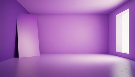 Purple room with window and white floor. 3D rendering.の素材