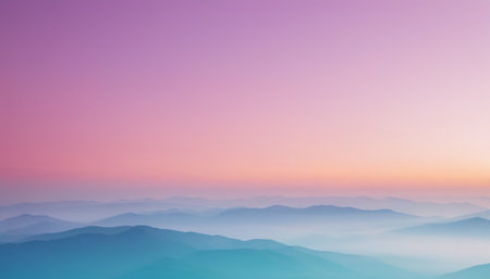 Mountain landscape with fog and sunrise. Panoramic view.の素材