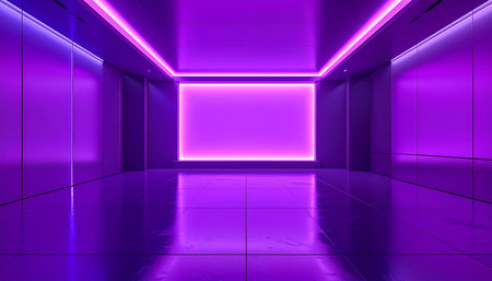 Futuristic interior with glowing neon lights. 3D rendering.の素材