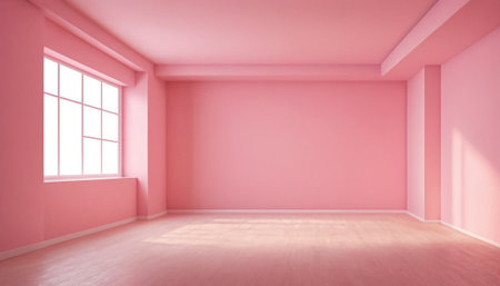 Empty room with pink walls and wooden floor. 3D rendering.の素材