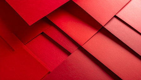 Abstract geometric background of red sheets of paper, close-up.の素材