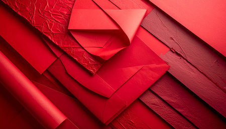 Red envelopes on a wooden background. Valentine's day concept.の素材