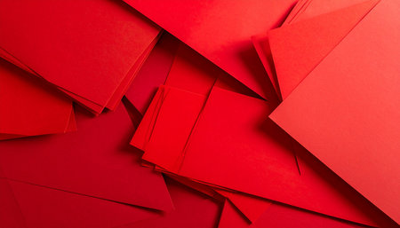 Red paper envelopes as background, top view. Copy space.の素材