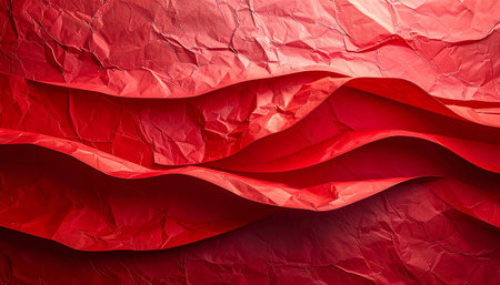 Red crumpled paper background. Texture of crumpled paperの素材