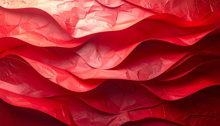 Abstract background of red crumpled paper. Close-up.の素材