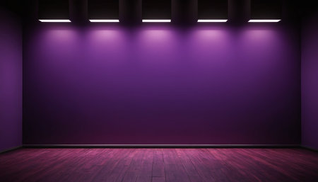 Purple wall and floor with spotlights, 3d render illustrationの素材