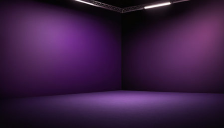 Purple studio background with spotlights. 3d render illustration.の素材