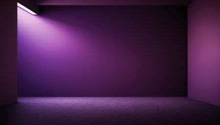 Purple wall with spotlight, 3d rendering. Computer digital drawing.の素材