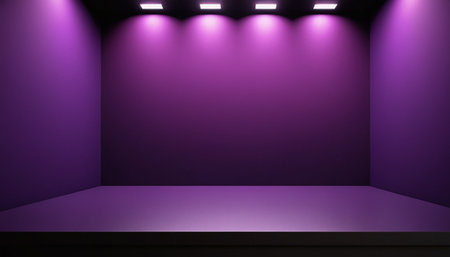 Purple stage with spotlights. 3d render illustration mockupの素材