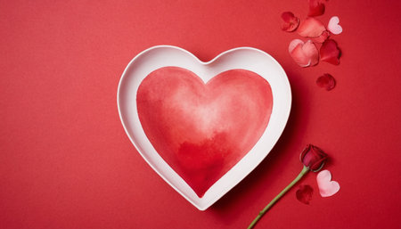 Valentines day background with red heart and rose petals.の素材