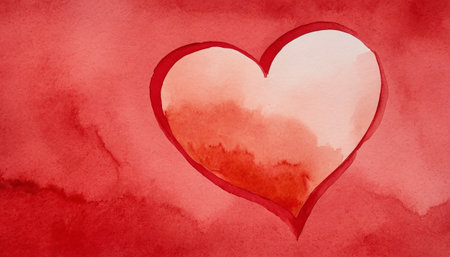 Watercolor heart on a red background. Valentines day background.の素材