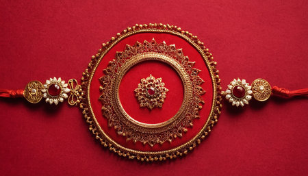 Indian festival: Raksha Bandhan background with an elegant Rakhiの素材